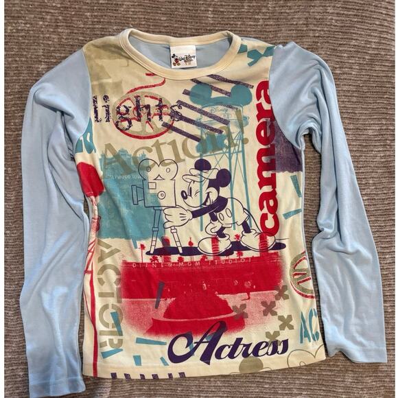 Vintage Disney Mickey Mouse “Lights, Camera, Action” Long Sleeve Graphic Tee - Picture 1 of 9